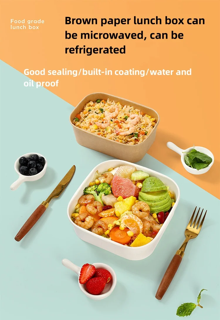 Recyclable Kraft Paper Lunch Box Rectangular Takeaway Bento Fast Food ...