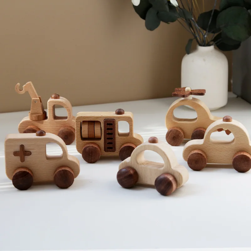 Solid Wood Rescue Toy Car Unisex Paintless Early Childhood Education Wooden Toys for Children