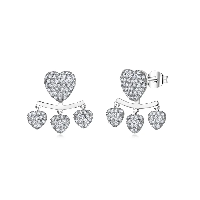 Ruizuan Fine Jewellery Ladies 925 Silver Heart Earring Ladies Quality Bulk Wholesale Moissanite Wedding Earrings For Brides