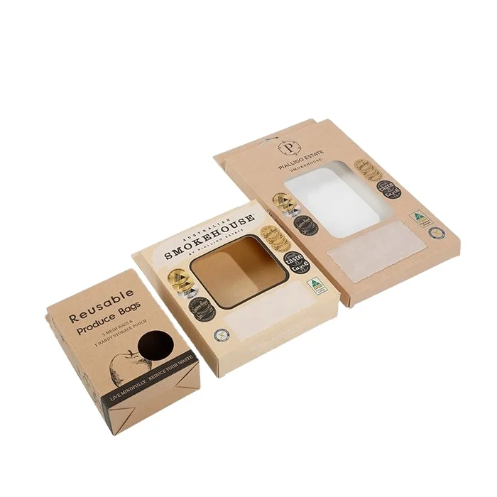 Personalized Custom Cardboard Euro hang Tag  Eco Paper Packaging Craft Kraft Box with Window