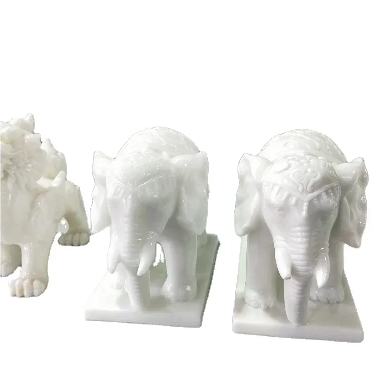 Patung Gajah Marmar Putih Kecil Tradisional Buatan Tangan untuk Hiasan Meja Hotel