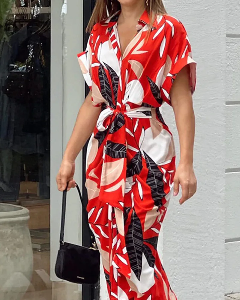 New Spring and Summer New Style Printed Shirt Skirt High Waist Slim Temperament Dress Loose Elegant Casual Dress