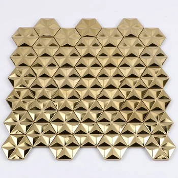BOTON STONE Modern New Design 3D Stainless Steel Tiles Gold Kitchen Backsplash Hexagonal Metal Mosaic Tile