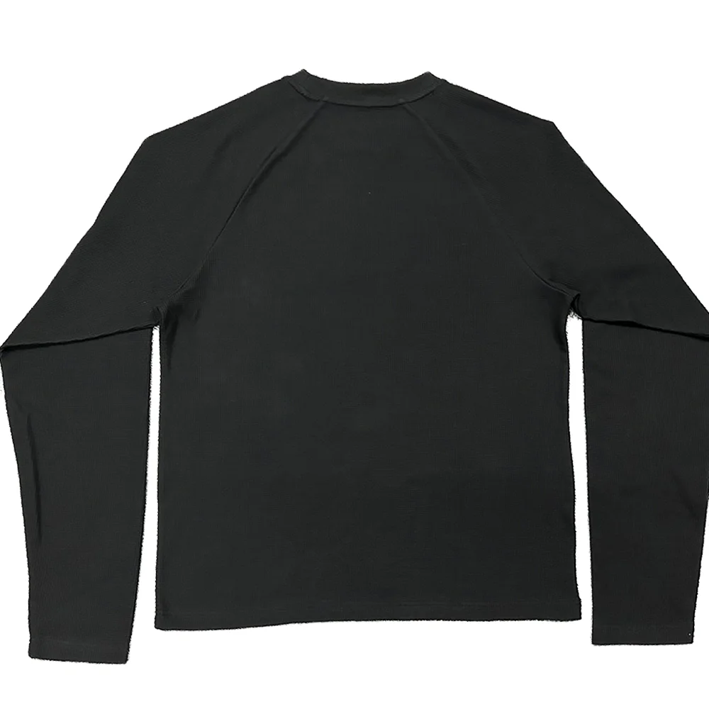 Custom Waffle Knit Thermal Long Raglan Sleeve Men Thermal T Shirts Cotton Black Men Regular Fit Casual Print T-Shirt