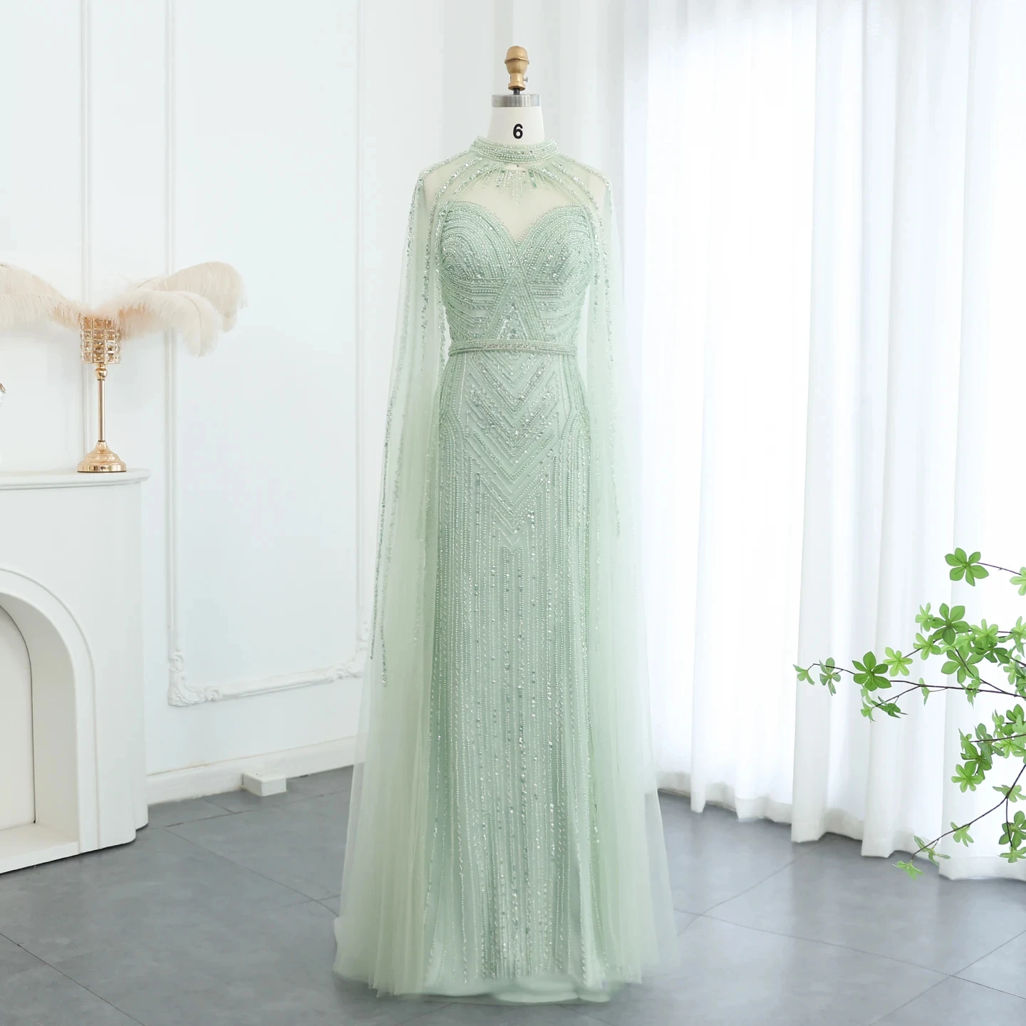 Lscz167 Arabic One Shoulder Olive Green Muslim Evening Dress With Cape Long  Sleeves Dubai Women Wedding Party Gowns Elegant Plus
