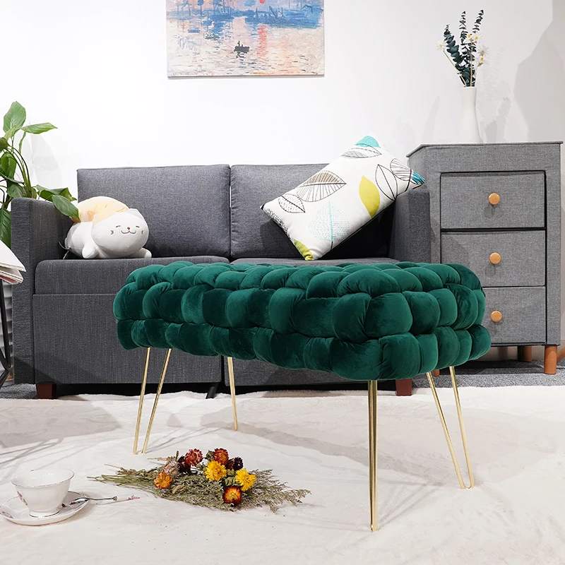 Customized Bedroom Bench Large Modern Furniture Velvet Bench Home Stool Dark Green Ottoman