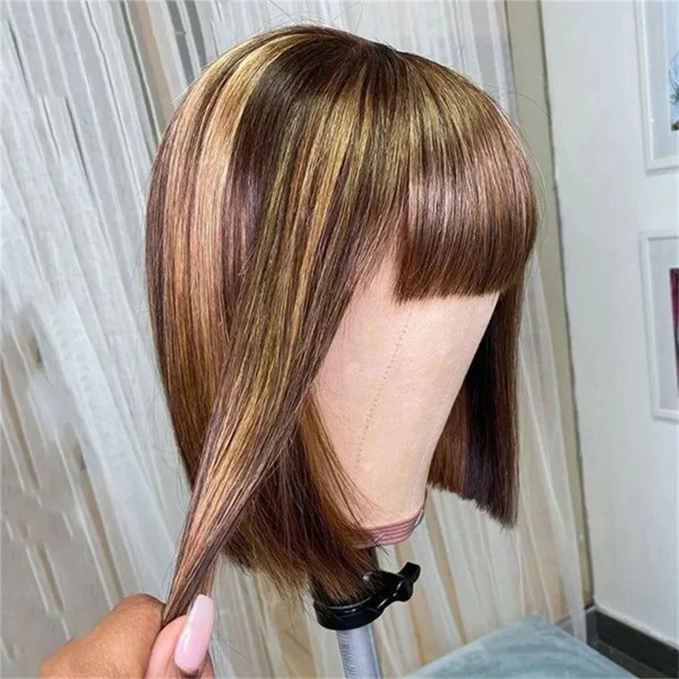 Blond Kort Bob Paryk Med Pandehår Brasiliansk Ægte Hår Til Kvinder_voghion.com