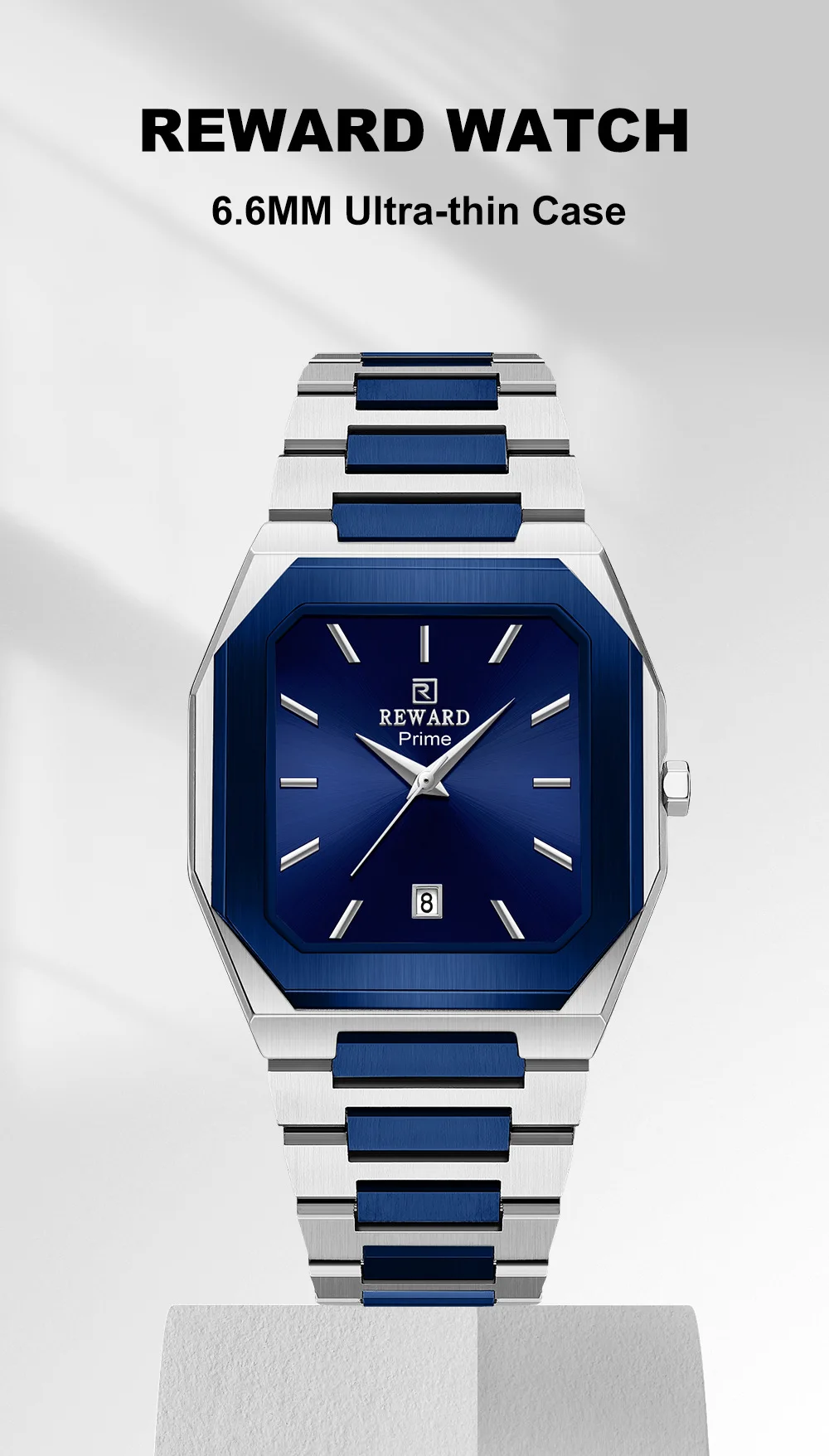 REWARD New Product Men Quartz Watch Three Hands Classic Ultra Thin Case Stainless Steel Bezel Waterproof Square Charm Limited
