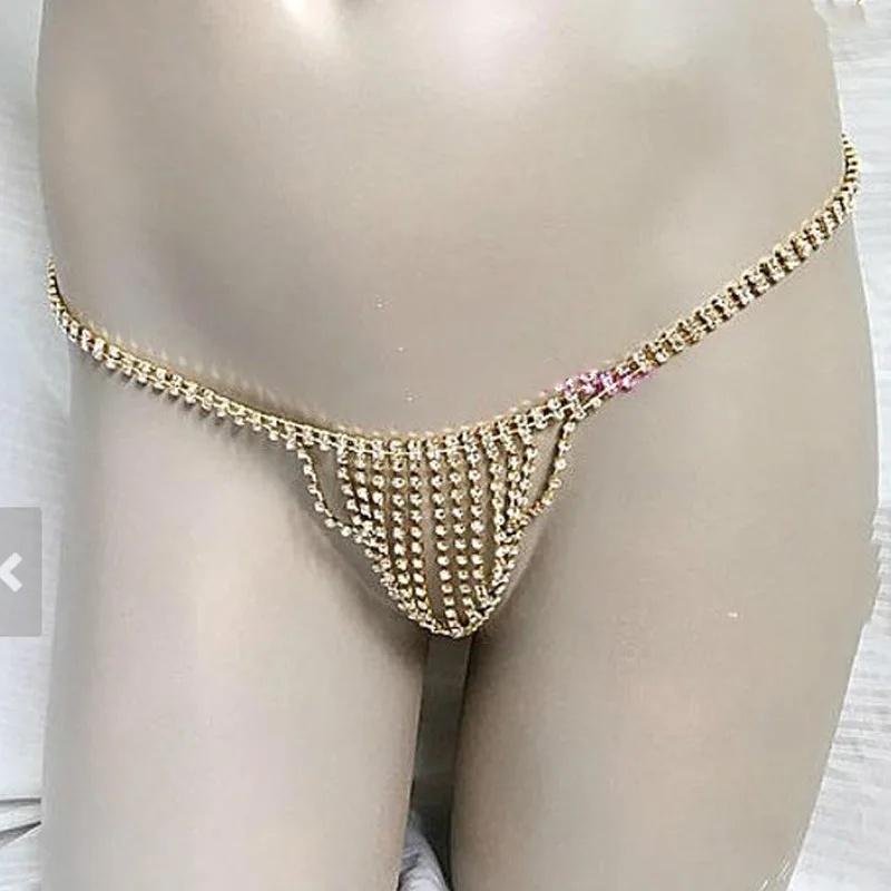 Rhinestone Body Chain With Heart Shaped Sexy Underwear And Dazzling