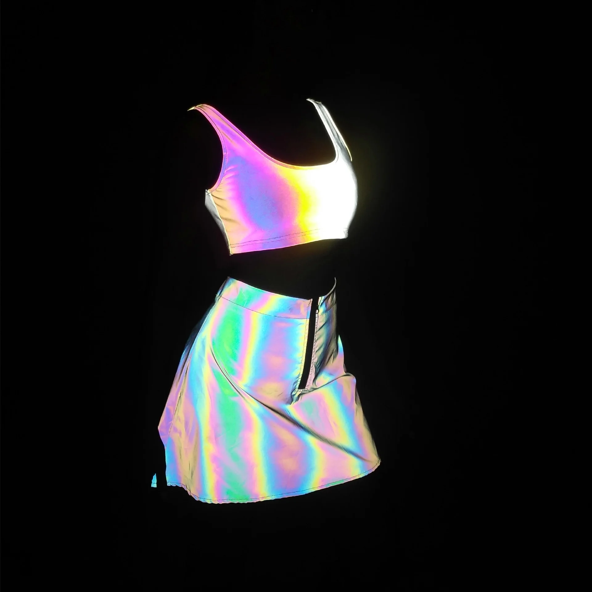 Rainbow Reflective A-line Skirt For Nightclub Party Oem