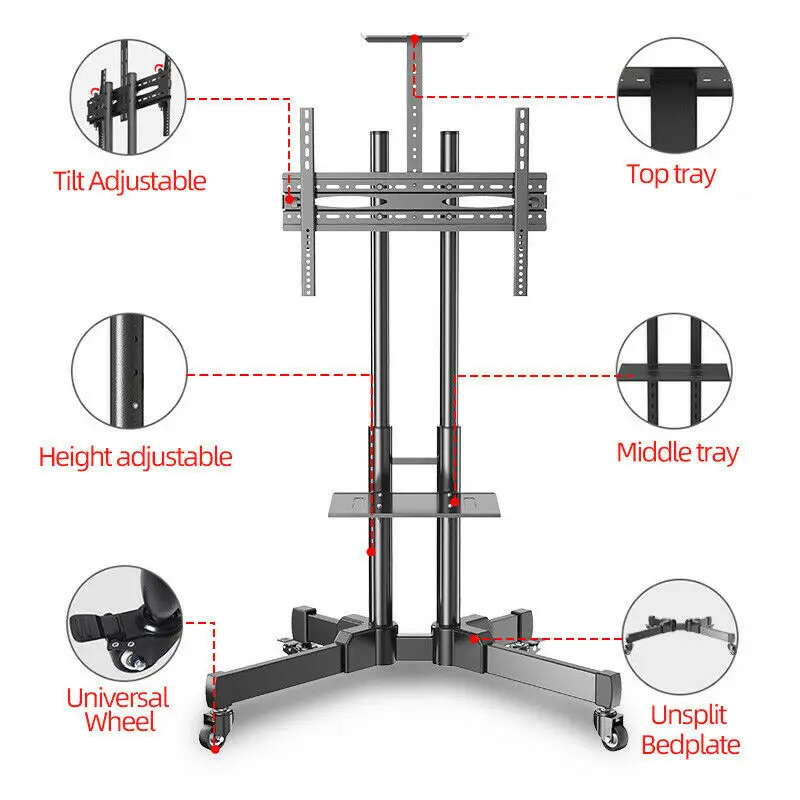 Zeno C1500 Wheeled Tv Cart Floor Stand Mount Home Display Mobile ...