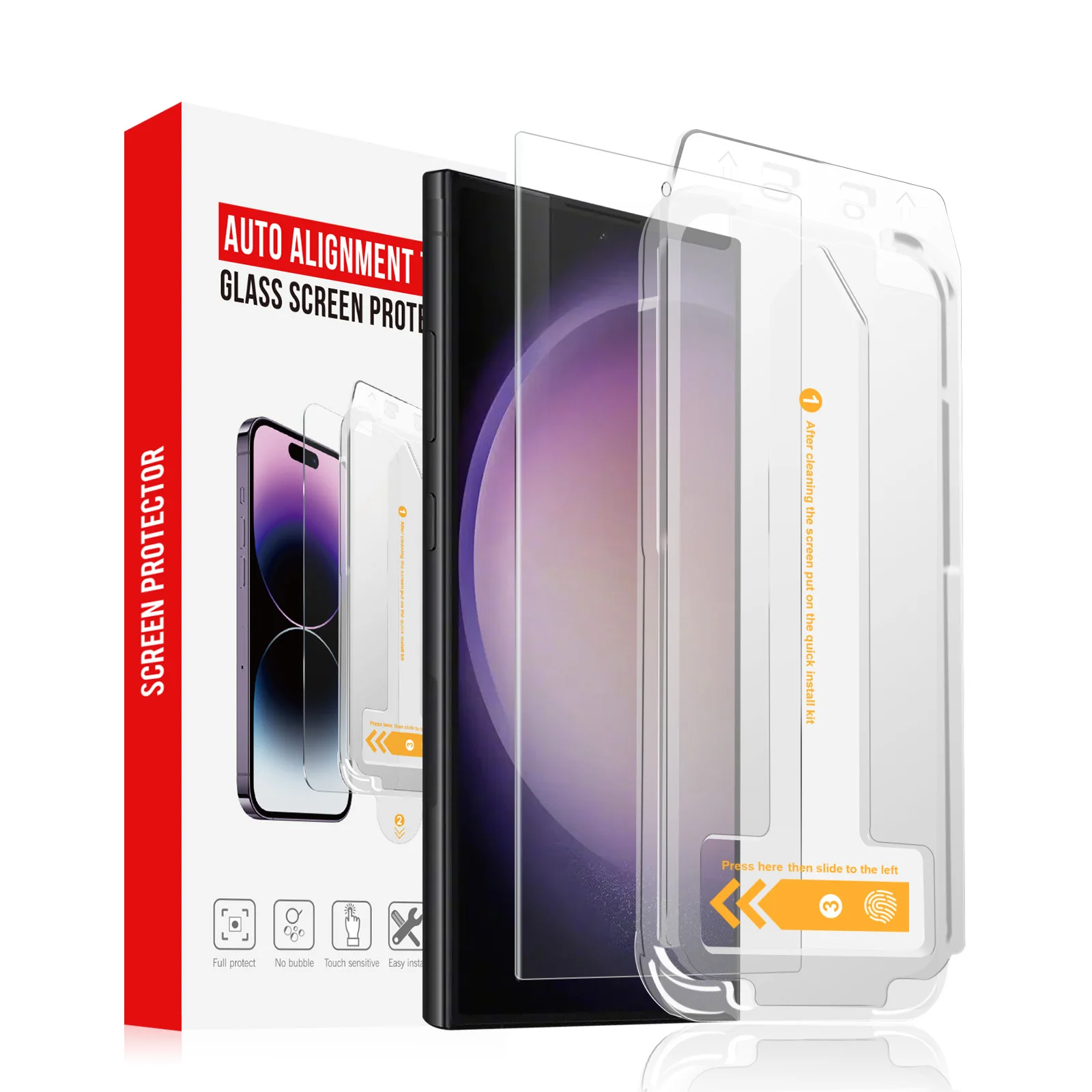 For Galaxy S24 Series Tempered Glass Fingerprint ID Unlock Screen Protector for Samsung S24 with Auto Alignment Tool