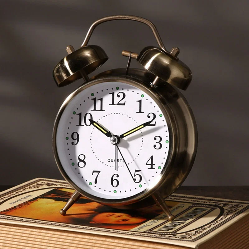 Modern Minimalist 4 Inch Digital Alarm Clock Electronic Movement Metal Mechanical Bell Student Bedside Bedroom Factory Wholesale