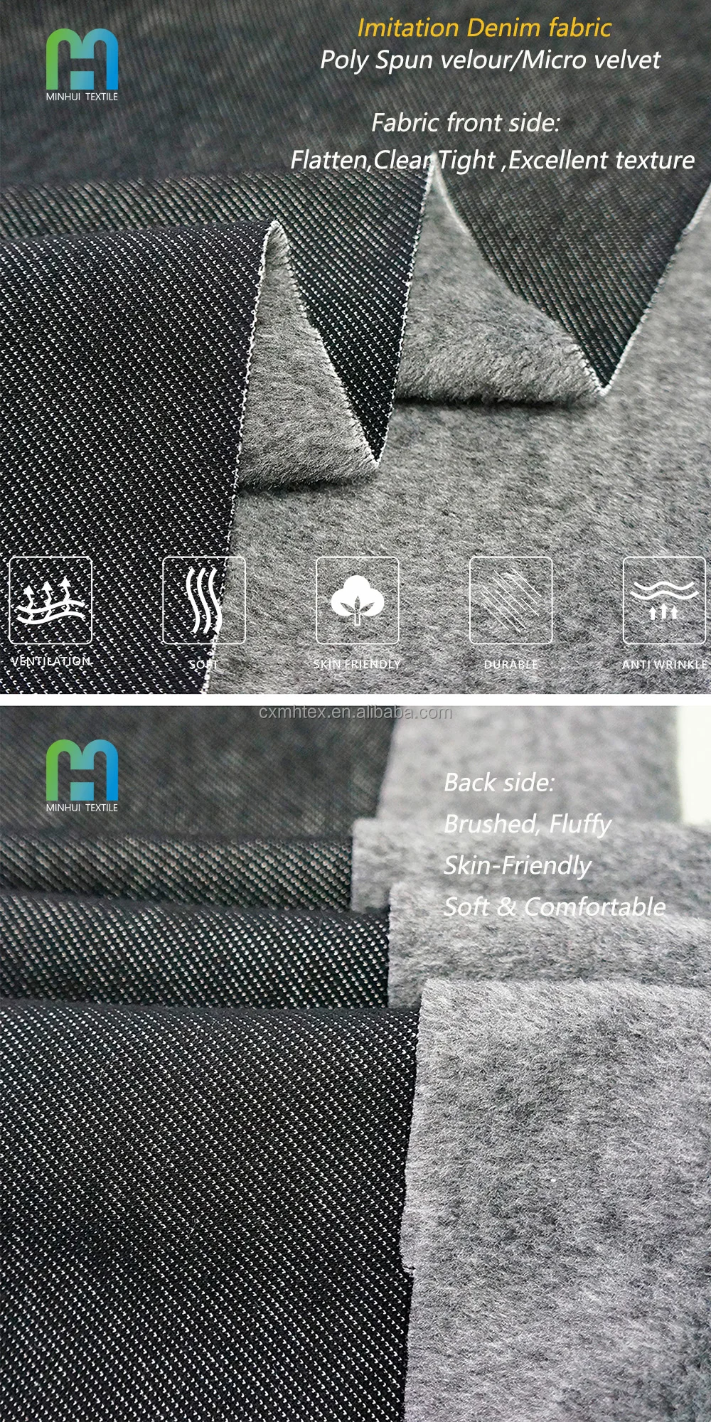 Microvelour Dig Winning Product 2024 Lateral Tensile Custom Denim Fabric Brushed Fleece ...