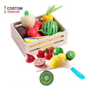 Manufacturer Food Set Kitchen Toys Custom Wooden Vegetables Set Cutting Toys  Fruits and Vegetables Kids Child Dessert Play Food