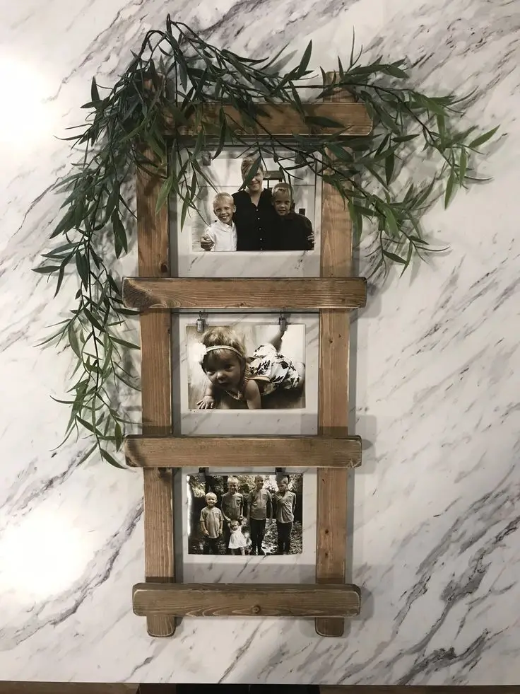 JUNJI Distressed Wood Photo Open Frame Rustic Farmhouse Picture Frame for Great Gift  Wooden Ladder Photo Display