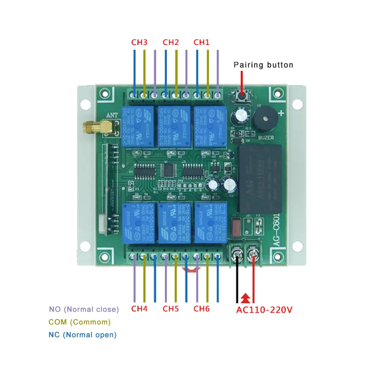 Universal Wireless Remote Control Switch 6CH Relay Receiver Module DC12V-24V or AC100V-240V RF Remote 433Mhz Transmitter