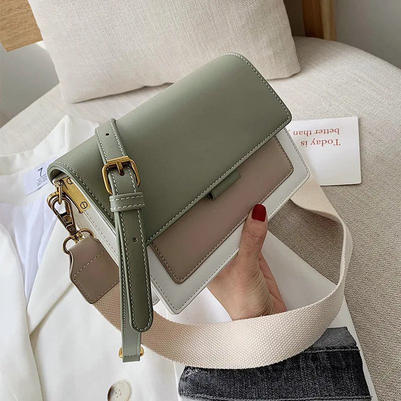 Wide Strap with Chain Handbags Women's square Shoulder Bags with Zipper Compartments Ladies Hobo Purse