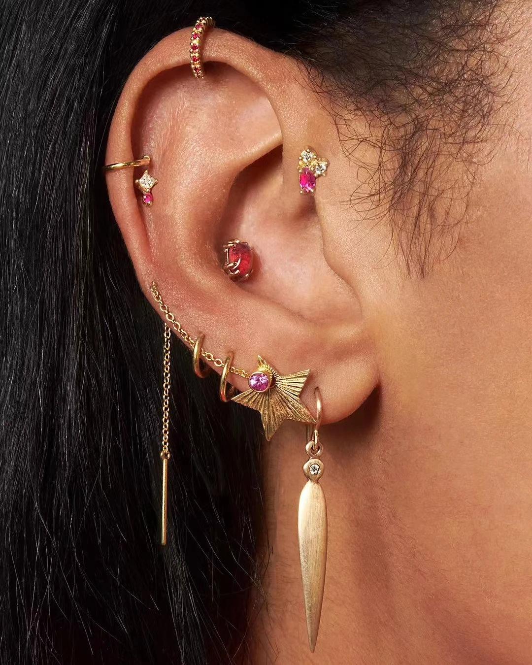 Set Di 3 Orecchini A Clip Cartilagine Ipoallergenici – Placcati Oro 14K Con Zirconia – Finti Piercing Per Donne - 3
