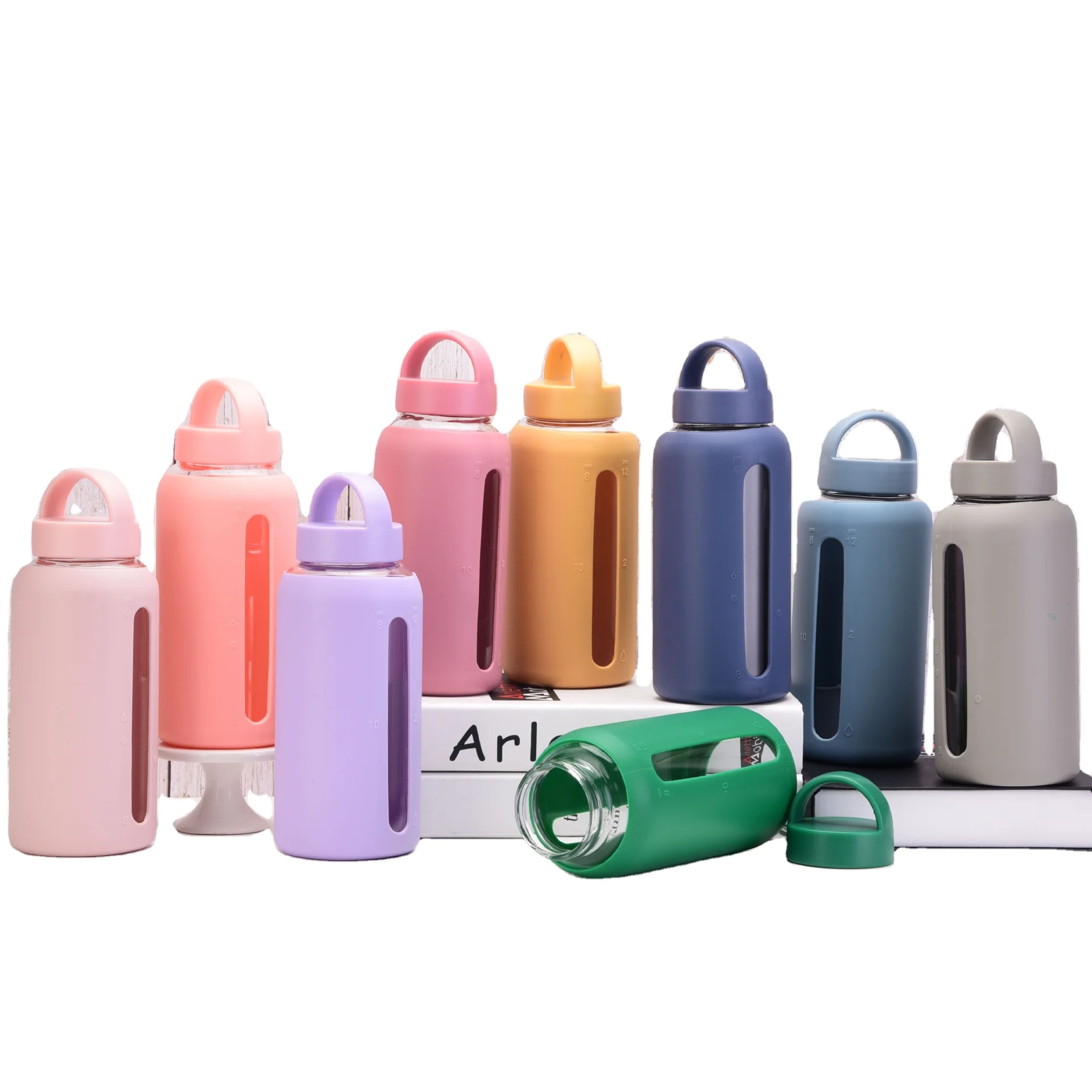 Оптовая продажа высокое качество большая бутылка для воды стеклянные бутылки стеклянная с силиконовым