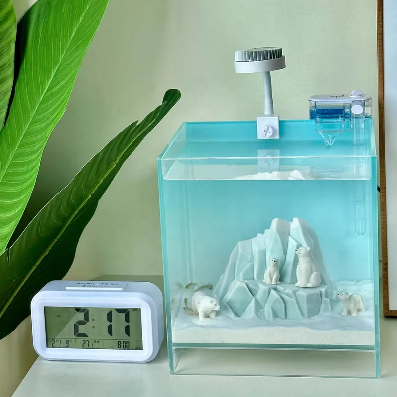Nepall Desktop Landscape Fish Tank Glass Ecological  Mini Koi Fish Aquarium Fish Tank With Lamp and Filter