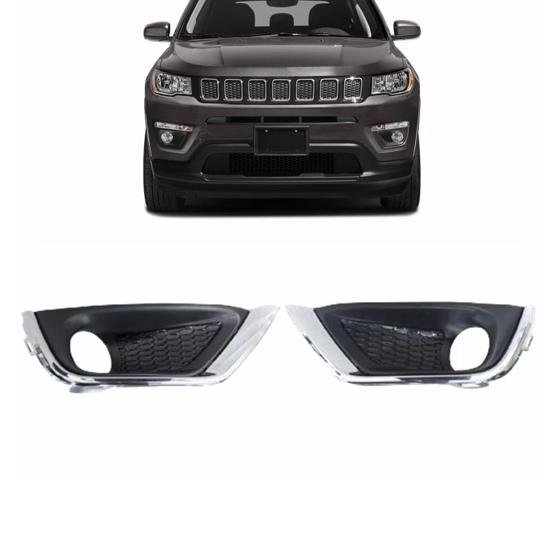 replacement new auto parts Front Bumper chrome black Fog Lamp Cover Fog Light Bezel for Jeep compass 2017 -2020