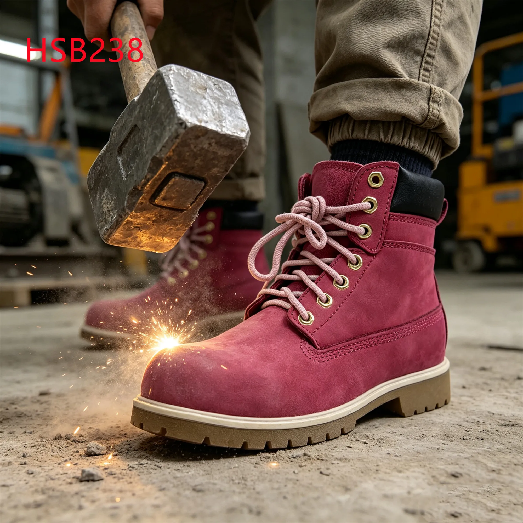 XYM,Estonia Construction Line Nubuck Leather Hua Singh pink Work Boots Stylish Industrial Safety Footwear with Steel Toe HSB238
