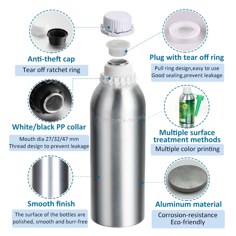 AOLIJUE 50ml 100ml 150ml 200ml 250ml 2000ml Aroma Essential Oil Bottle 500ml Aluminum Bottle With Anti Theft Cover