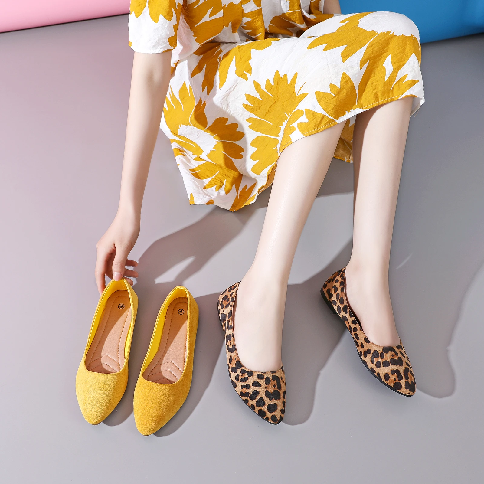 Custom Factory Design Single Leopard Pointed Women's Shoes Flat Shoes Female for Women Ladies New Style