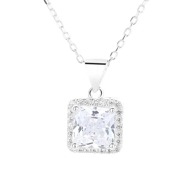 New Design Classic Customizable Square Diamond Cut Crafted Crystal 925 Sterling Silver Necklaces for Women