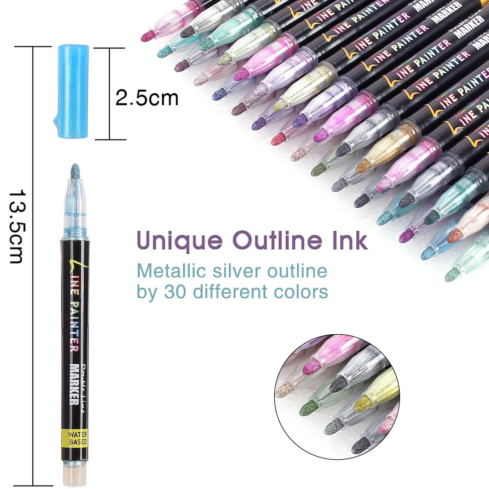 30 Colors Double Line Outline Pen Set Metallic Color Highlighter Magic  Marker Pen Scrapbooking for Art Painting School Supplies