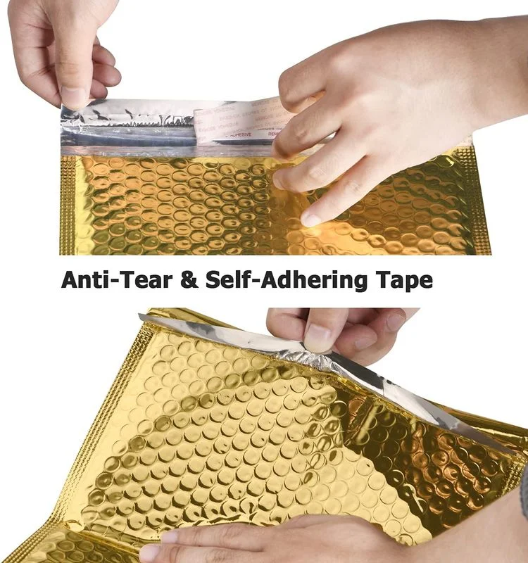 Factory Wholesale Padded Envelope Customized Logistics Packaging Printed Gold Metallic Foil Bubble Mailers with logo
