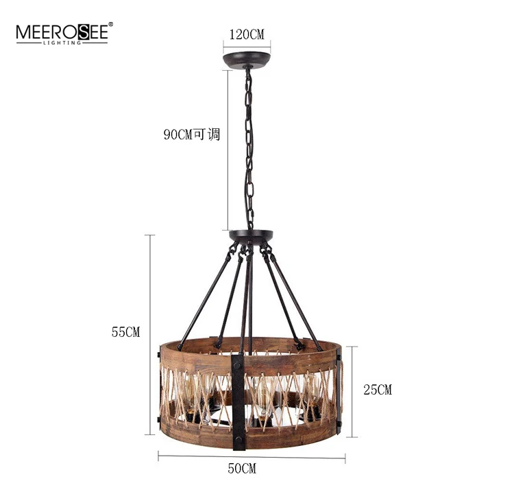 Meerosee Farmhouse Pendant Light Antique Wood Finish Rural Industrial Style Hanging lamp with Adjustable Chain MD86786