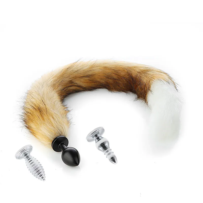 Detachable Stainless Steel Fox Butt Plug Tail - Yellow White Plush Anal Plug  for Adult BDSM Fun, Sex Toys for Business Buyers