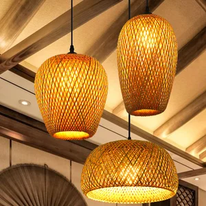 New Design Handmade Woven Bamboo Wicker Pendant Light Fixture Natural Rattan Hanging Lamps Chandelier for Home Decor Restaurant