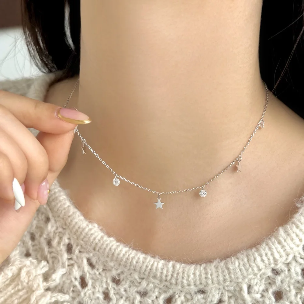 KAKODIY Exquisite Rhodium 18K Gold Plated Chain 925 Sterling Silver Multiple Pendant 5A Zirconia Star Christmas Ornament Necklace detail 6