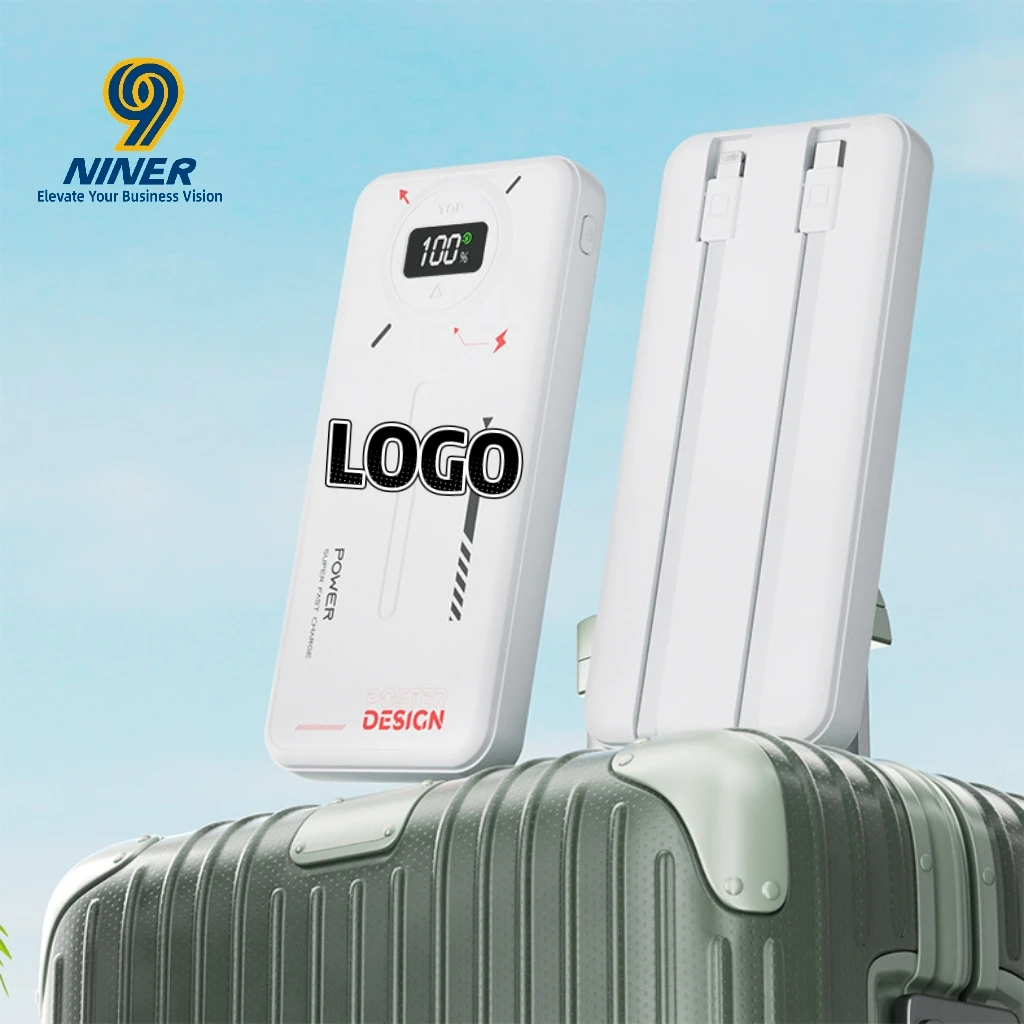 Super Fast Charging High Capacity Wireless Power Bank 20000mAh Mobile Charger with Built-in Cable and Custom Logo