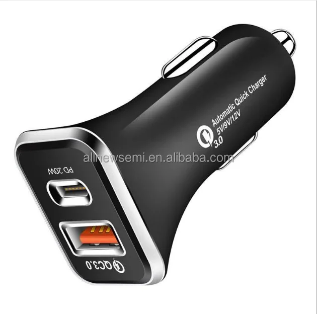 Pd20w car charger QC 3.0 car charger 38W double channel double port fast charging PD + qc3.0 fast charging car charger