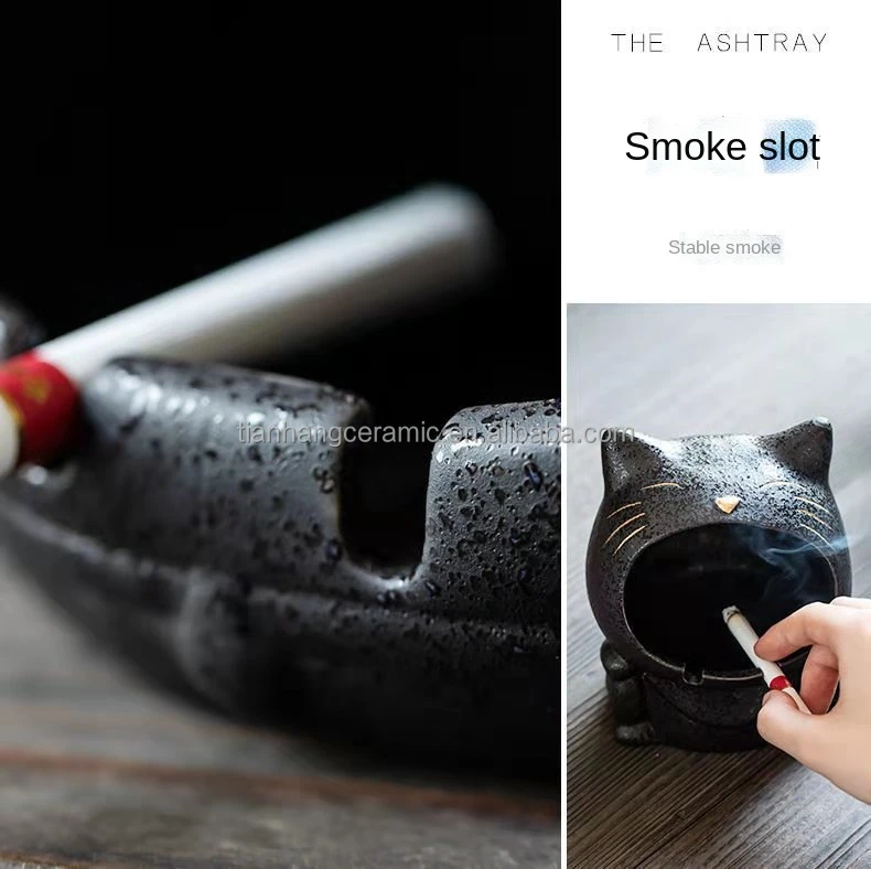  High Quality Fashion Funny Design Indoor and Outdoor black Animal Ceramic Ashtray for office and home Cigar Tobacco Ash Holder.jpg