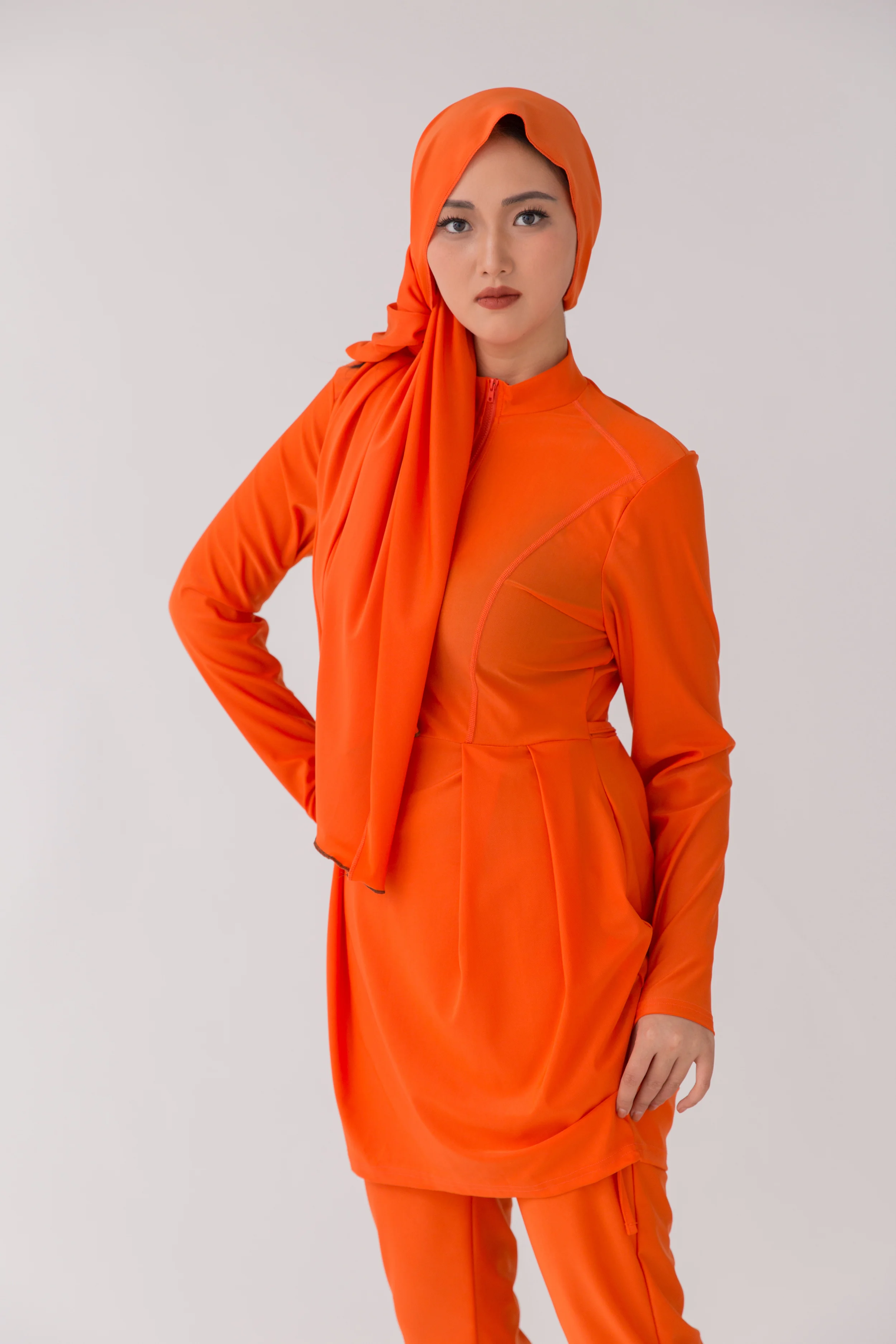 2023 Black Ruffle Muslim Swimwear Burkini 3pcs With Bra Padding