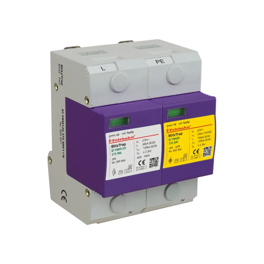 SPD AC Class I 2P 275V Iimp25kA/In60kA/Imax120kA for for Single-phase TN/TT (1+1 circuit) Power Supply System Surge Protector