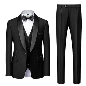 Groom's Suit Set 3 Pieces Suit Jacket Vest Pants Solid Slim Fit Men's Suits Blend Wedding Suit for Men
