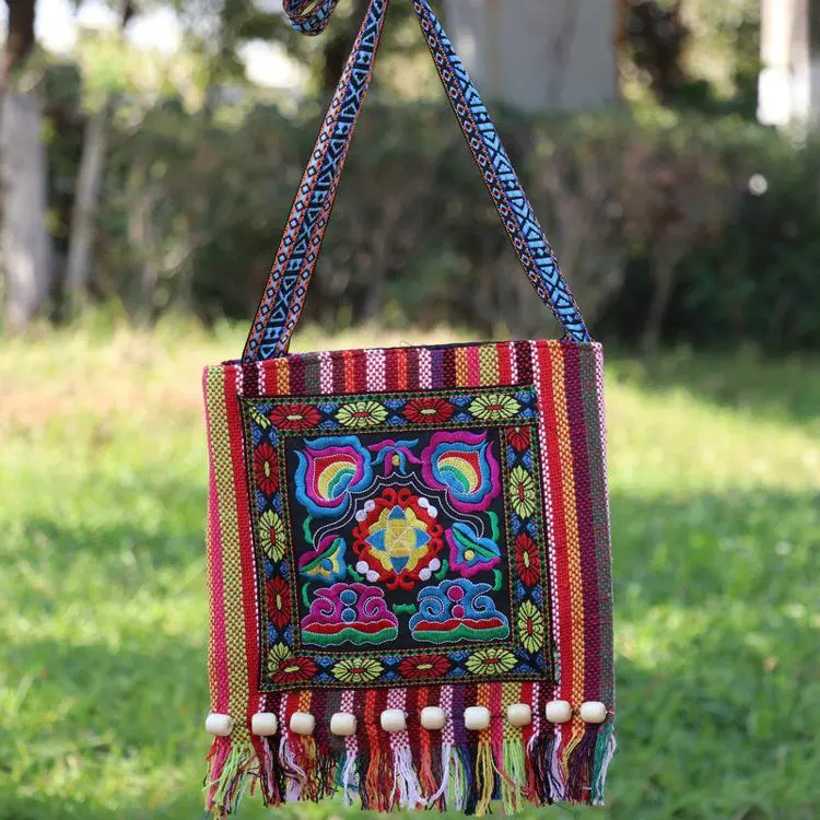 Vintage Embroidered Tassel Sling Crossbody Boho Hippie Shoulder