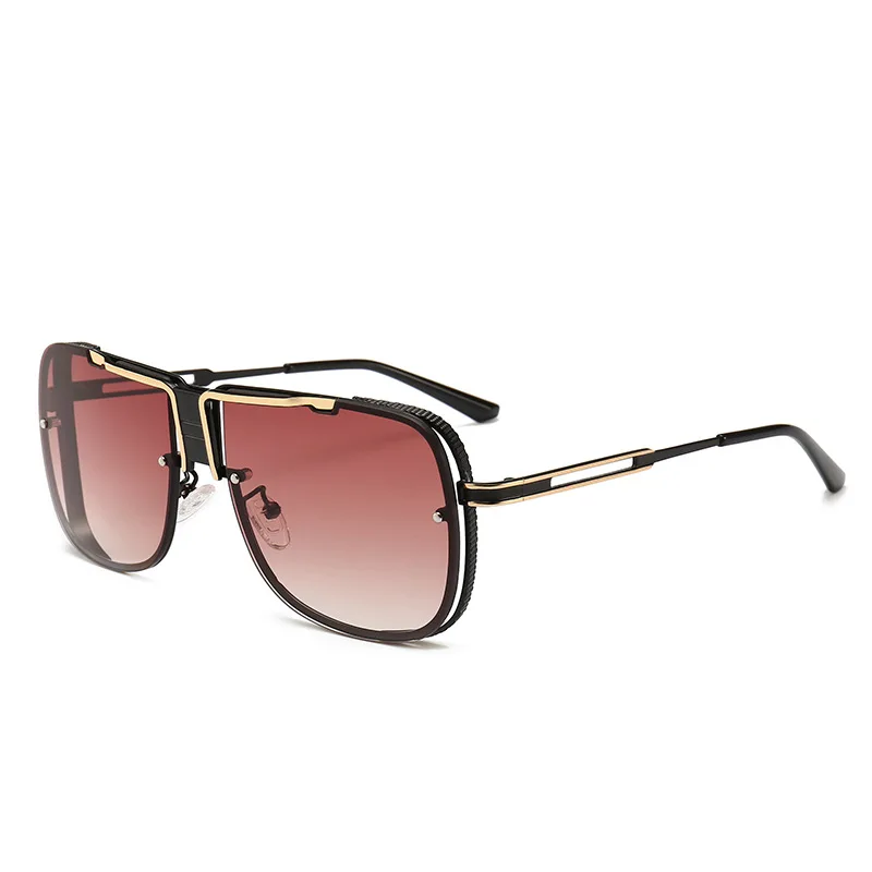 Square Aviation Style Sunglasses Gold Metal Frame 
