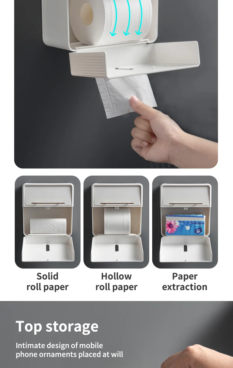 Modern Design Plastic Paper Holder With Storage Drawer Towel Tissue Paper Holder No Drilling For