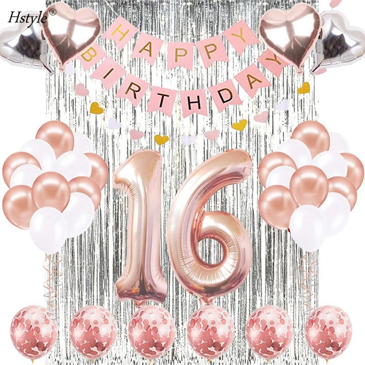 Decorazioni Compleanno Striscione Glitter Oro Rosa Con Scritta Happy Birthday, 16 Pezzi Per Festa Uomo O Donna