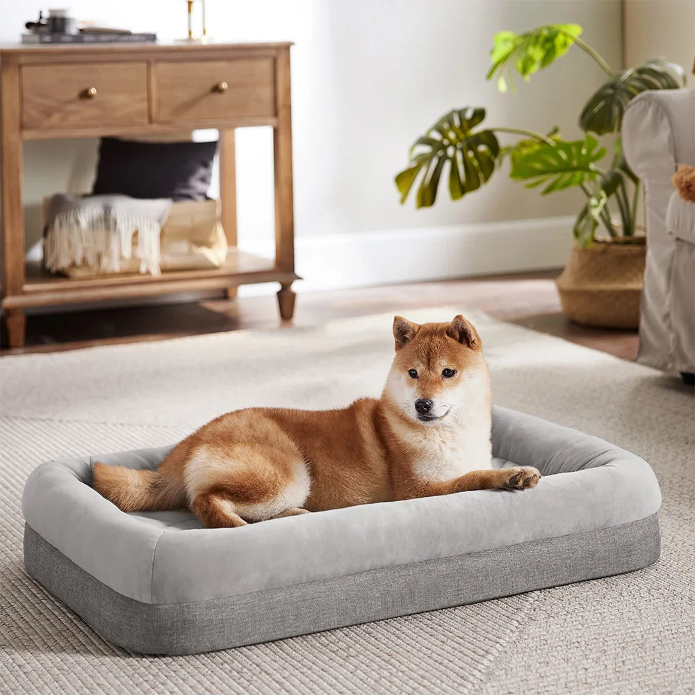 Wholesale xl xxl orthopedic soft faux fur heavy duty extra large egg crate memory foam pet bed dog cushion with sides