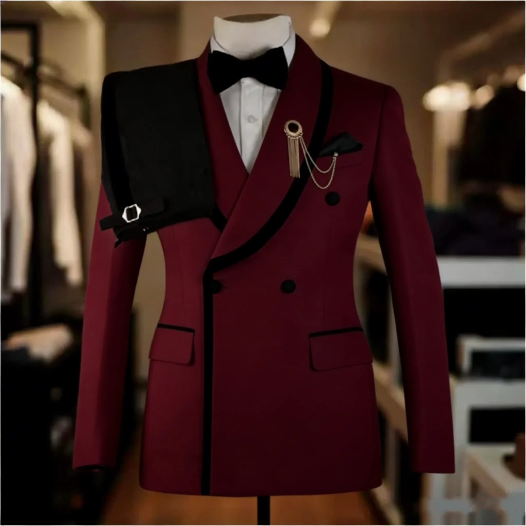 2026 New lb Suits for Men 2 Pieces Double Breasted Groom Tuxedo Formal Shawl Lapel Custo aperçu 3