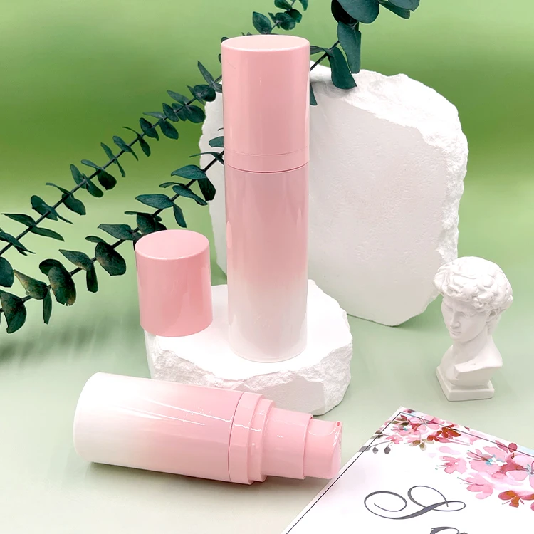 Gradient pink 30ml 50ml  airless split bottle pack travel kit press type portable lotion bottle