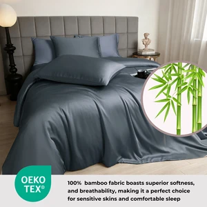 Natural Hypoallergenic Woven Modern Bamboo Duvet Cover Set Organic Cooling King Size 300tc Summer Bedding